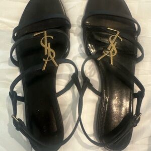 Yves Saint Laurent Black and Gold Strappy Sandals